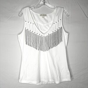 Idyllwind Miranda Lambert White Studded Bead Fringe Western Tank Top Large